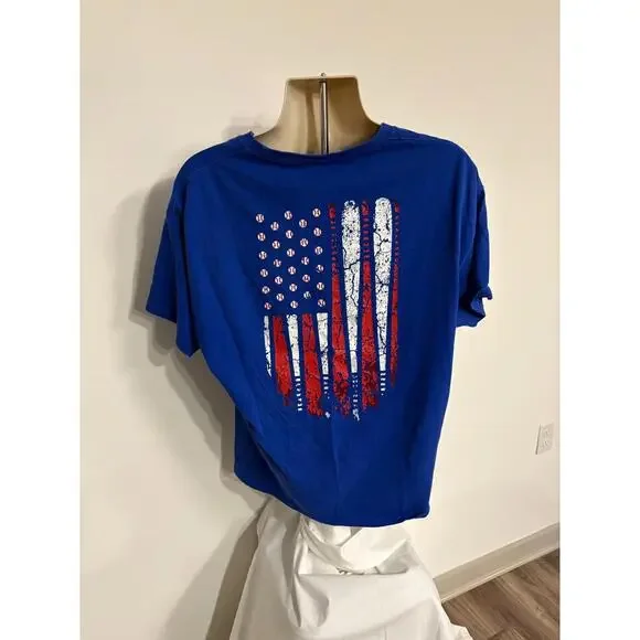 Washington Nationals AMERICAN FLAG‎  Blue Majestic Shirt Men's Size XL - Picture 3 of 3